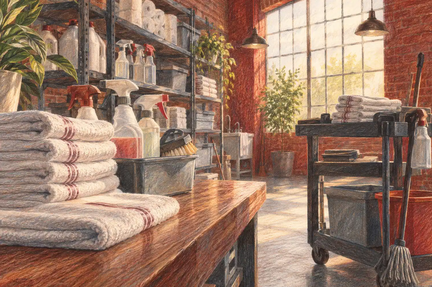 Illustration of cleaning businesses and their working space
