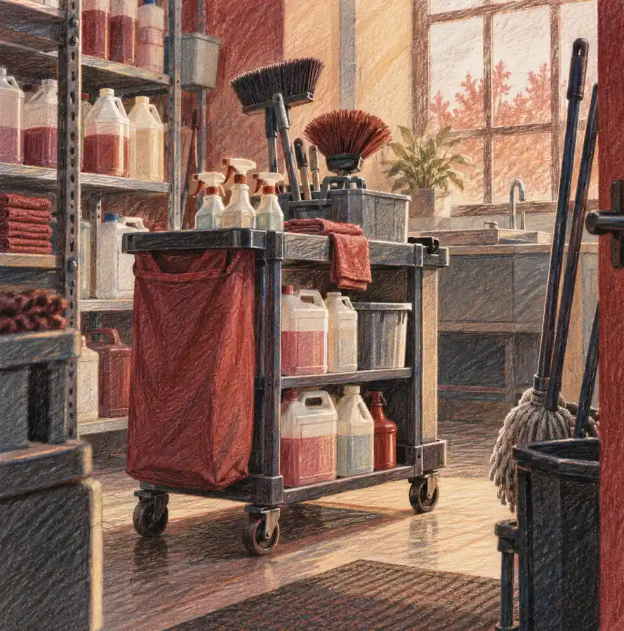 Illustration of cleaning businesses equipment and workspace